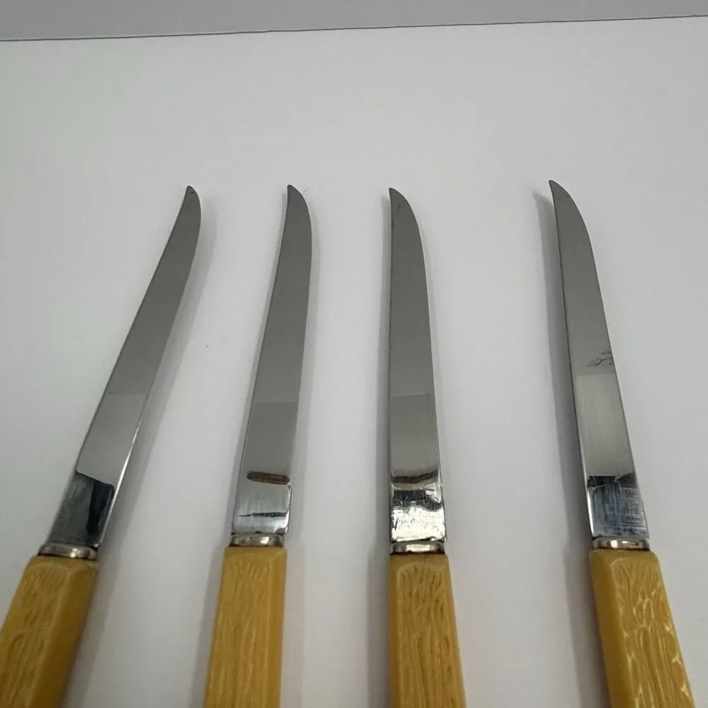 Imperial Vtg. Stainless USA Straight Edge Steak Knives Textured Bone Look Handle